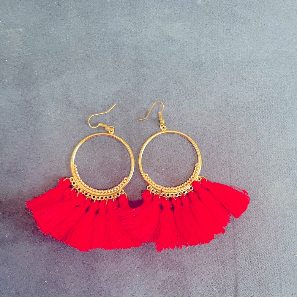 Fuschia pink and gold boho earrings womens